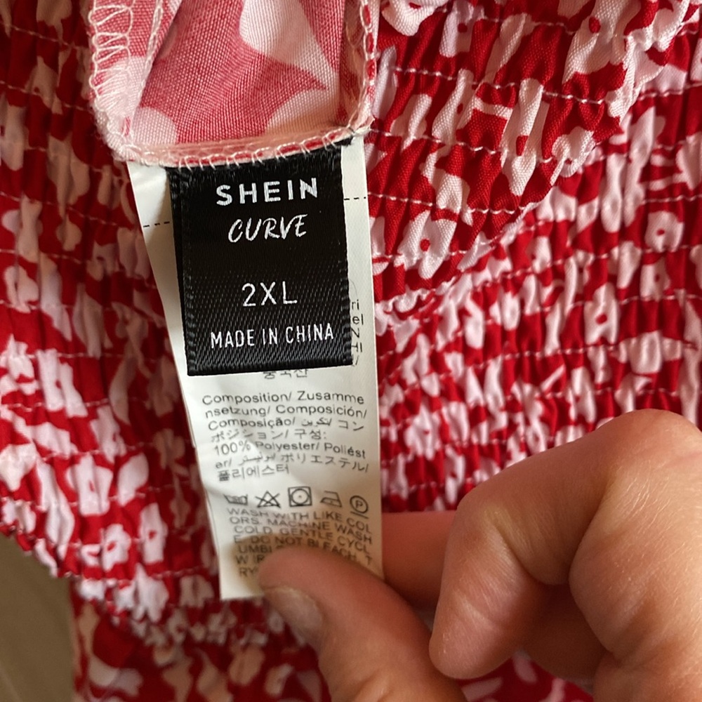 SHEIN Red and White Puff Sleeve Maxi wide leg Romper - Picture 5 of 7